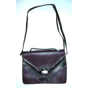 Roche Leather Ventura Shoulder Bag Tech Brief Case Eggplant Purple Signed Croc
